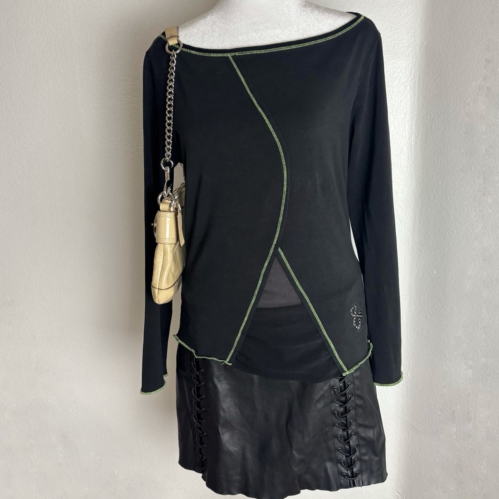 Dolce & Gabbana Black Mesh Cutout Long Sleeve Top — Rare Y2K Ittierre (Size L)
